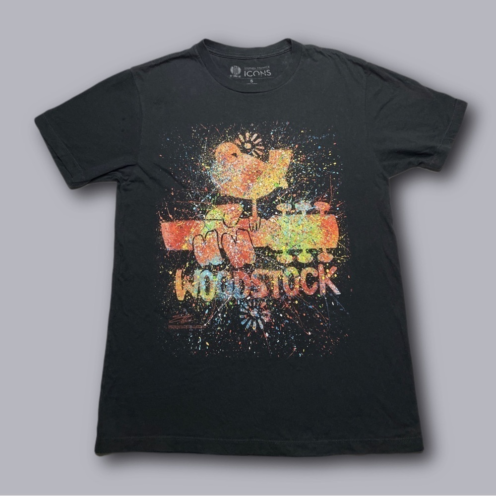 Woodstock Splatter Art Music Festival 1960s logo graphic t-shirt - size small